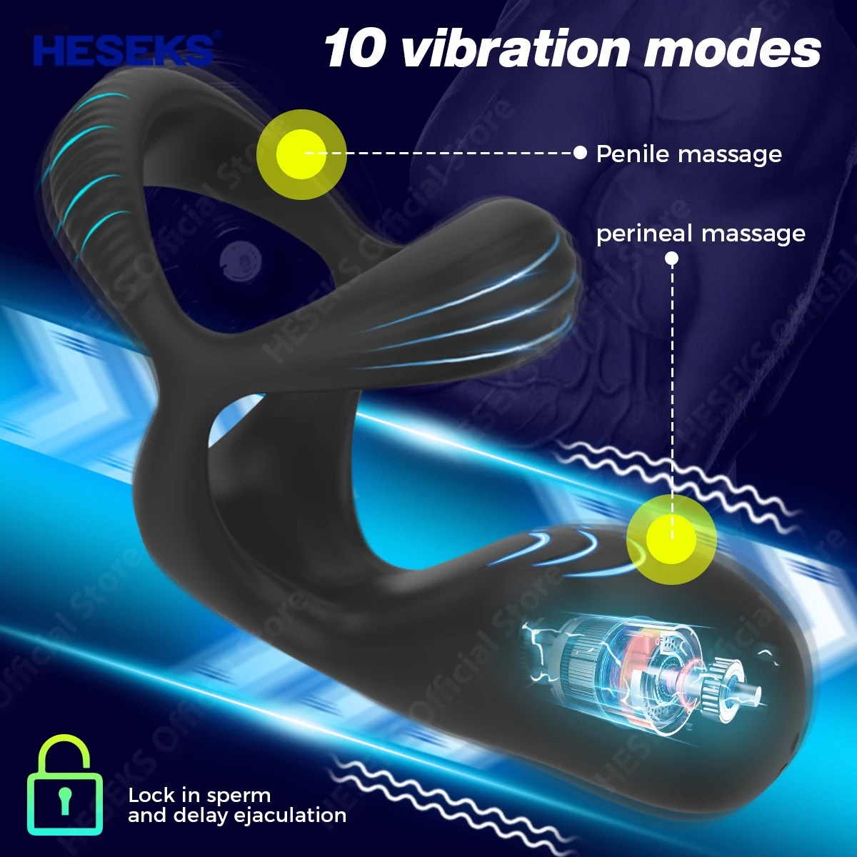 

HESEKS 10 Vibrating Modes Male Cock Ring Penis for Men Ejaculation Delay with Perineum Stimulation Adult Couple Sex Toys 18+