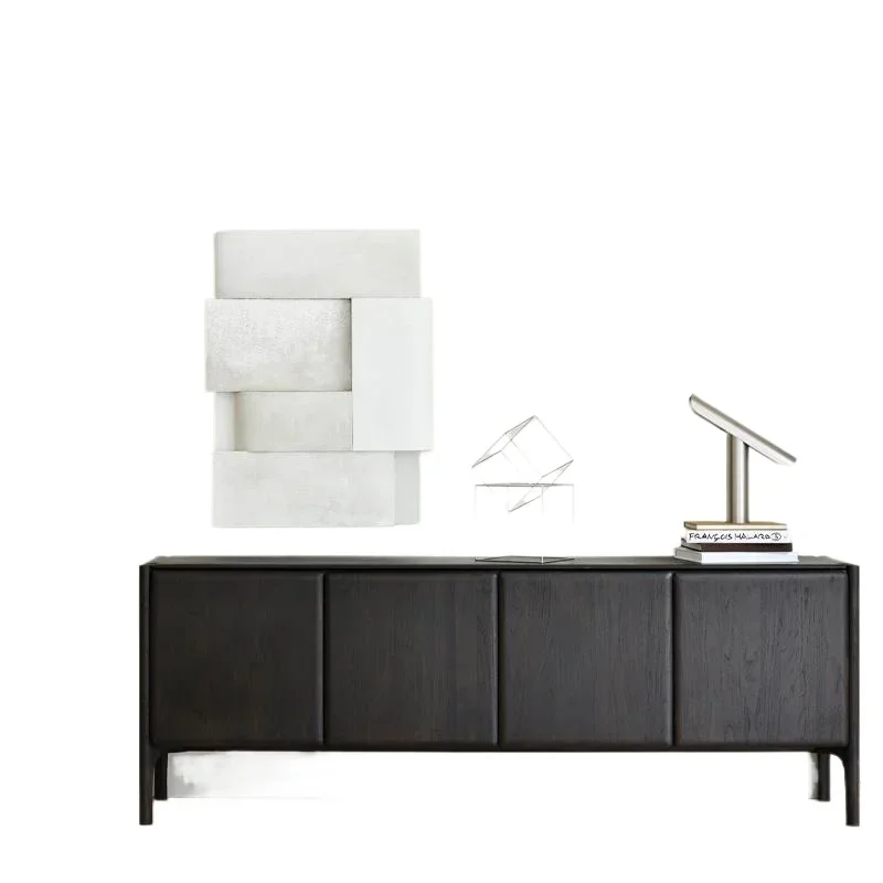 Solid wood side cabinet, oak black TV cabinet, bucket cabinet, wabi sandy wind log storage  locker