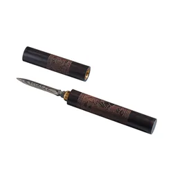 Stainless Steel Ebony Chinese Puer Tea Needle Cutter, Damascus Knife, 1Pc