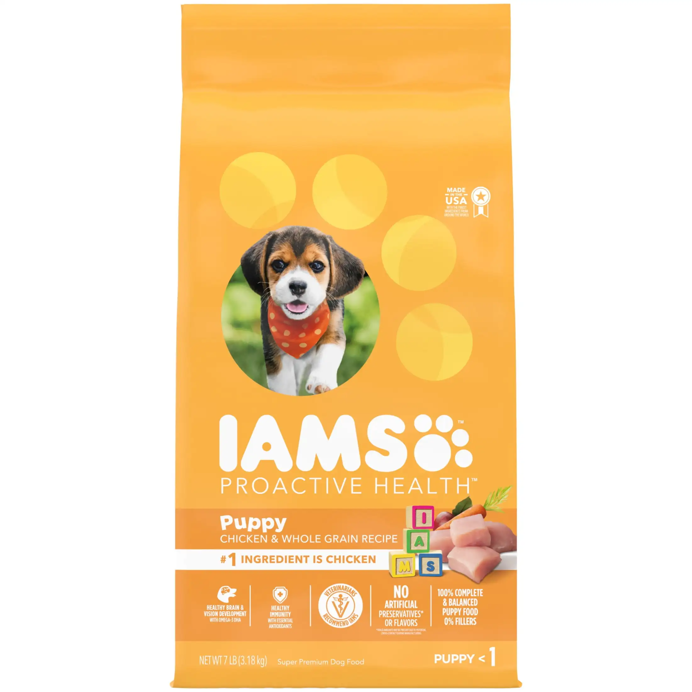

Корм для собак Iams, сухой корм для щенков для цыплят и цельного зерна, пакет 7 фунтов