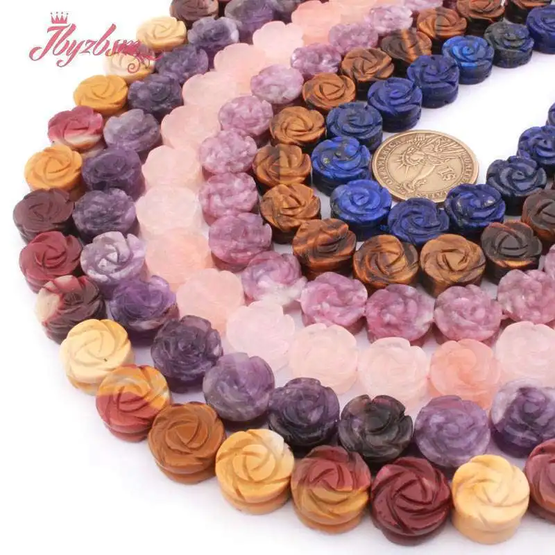 14mm Flower Double Carved Natural Stone Spacer Bead for DIY Accessories Charm Pendant Necklace Bracelet Jewelry Making 15\