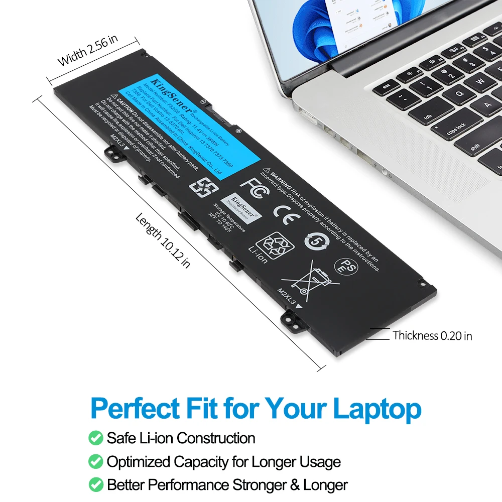 KingSener 노트북 배터리, DELL Inspiron 13 7386, 투인원 5370 7370 7380 7373 Vostro 5370 RPJC3 P91G P83G P87G 용, 11.4V 38WH F62G0