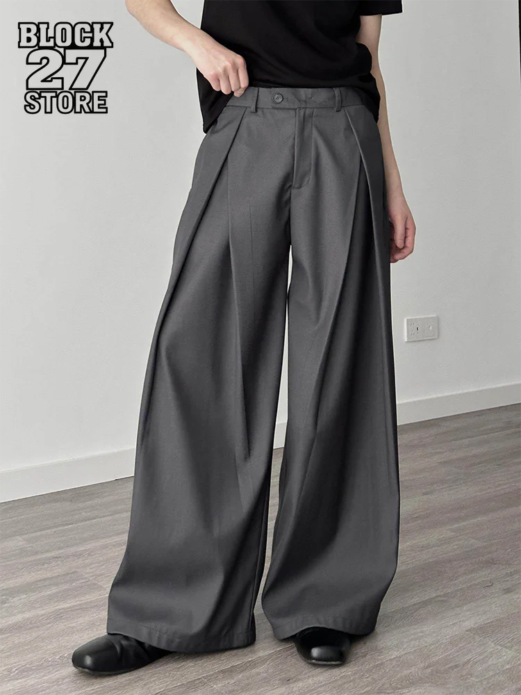 Mens Suit Pants Pleated Wide Leg Trousers Harajuku Unisex Loose Fit Wrinkle Free Casual Streetwear Fashion Trend New Arrival
