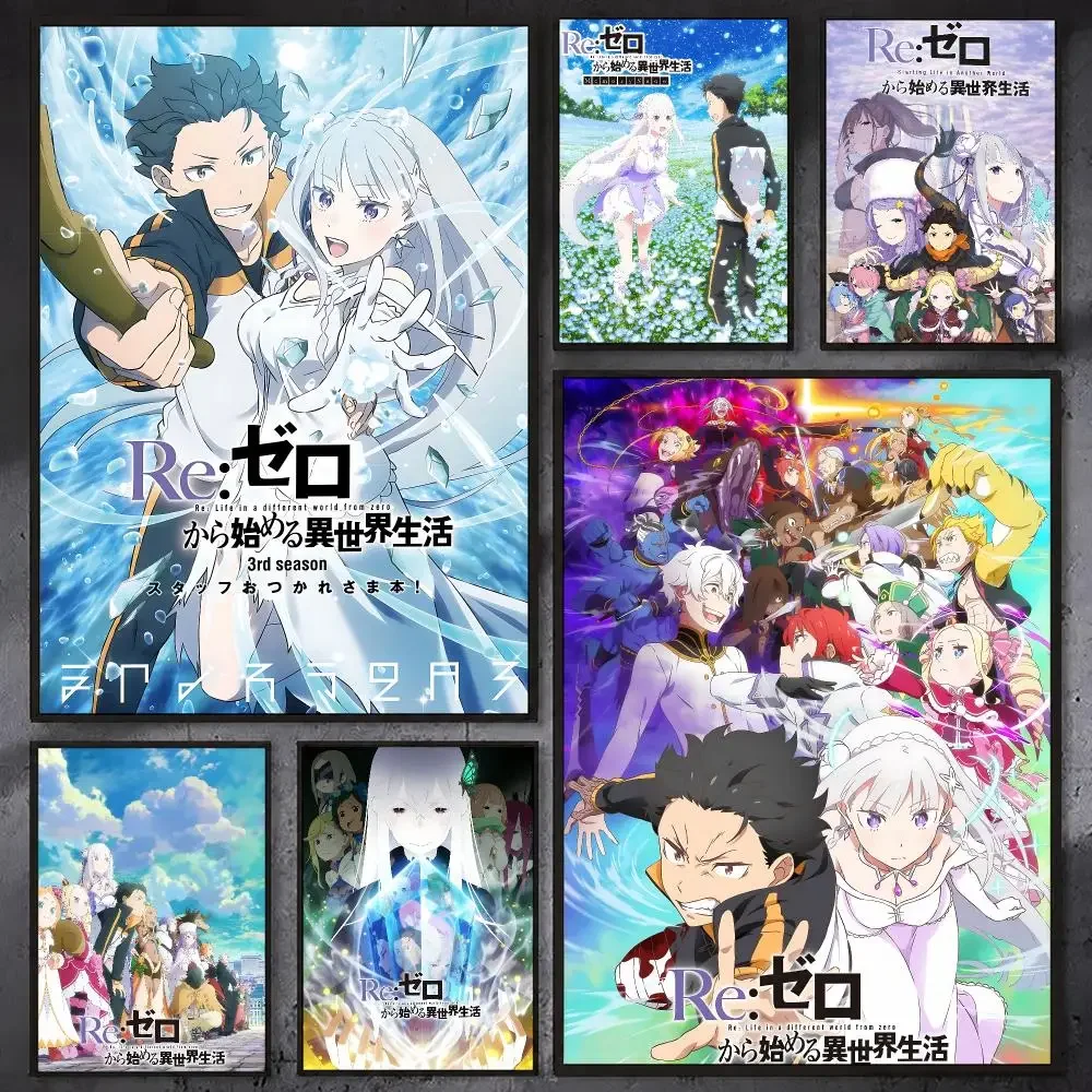 ReZero Starting Life In Another World Poster Waterproof Sticky Wall Art Print For Bedroom Living Room Hallway Bar Home Decor