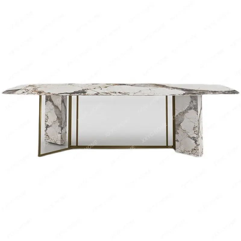 

Light Luxury Stone Plate Dining Table Rectangular Modern Minimalist Luxury Stone Dining Tables and Chairs Set