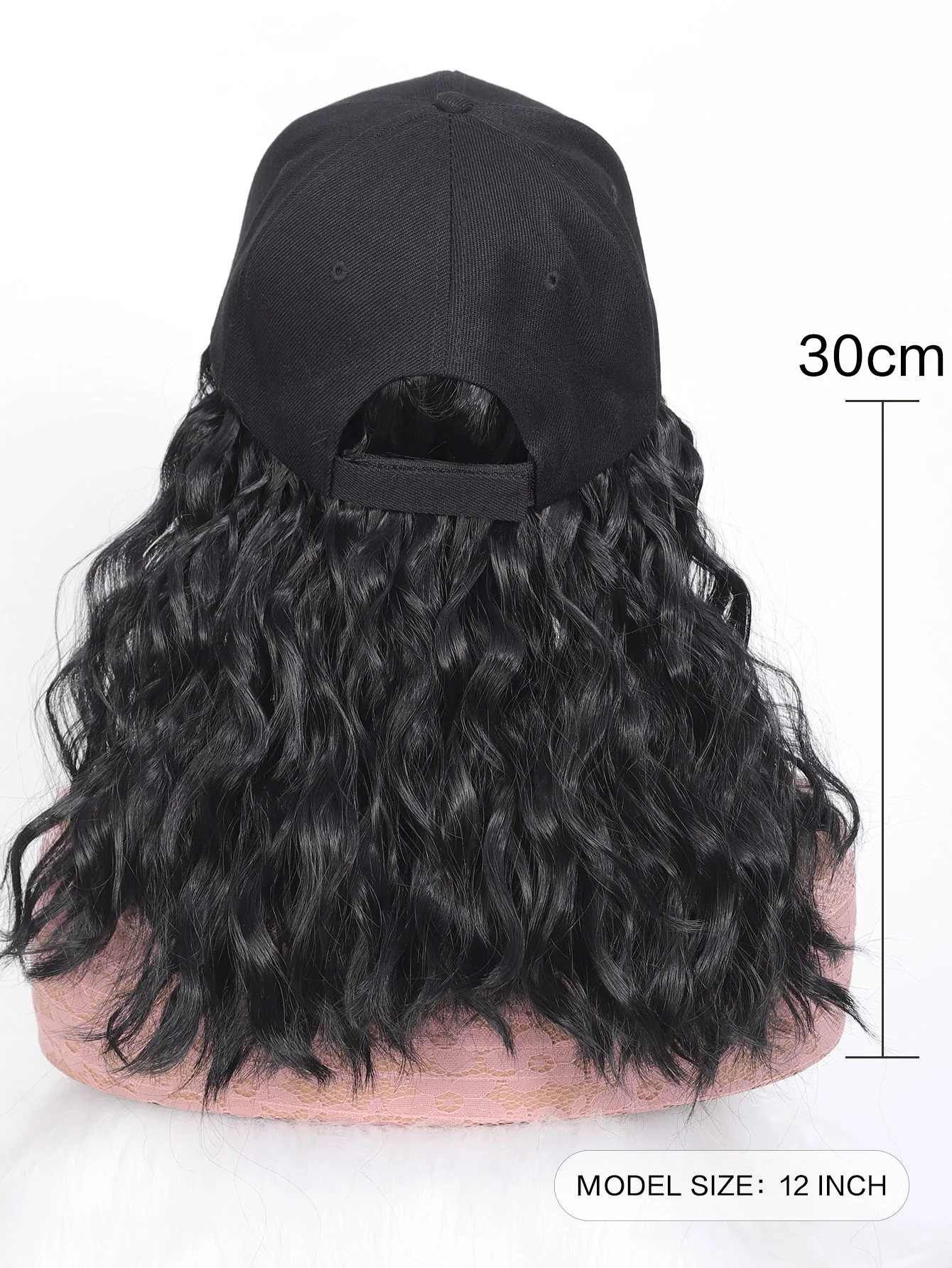 Black Brown Red Blonde Long Synthetic Fluffy Natural Curly Hair Wigs with Hat Baseball Cap Naturally Connect Adjustable Hat Wig