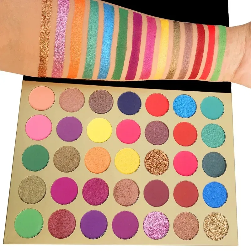 Paleta de sombras de ojos con purpurina de 35 colores, marca privada, resistente al agua, mate, brillante, pigmentado, larga duración, belleza de ojos, maquillaje a granel