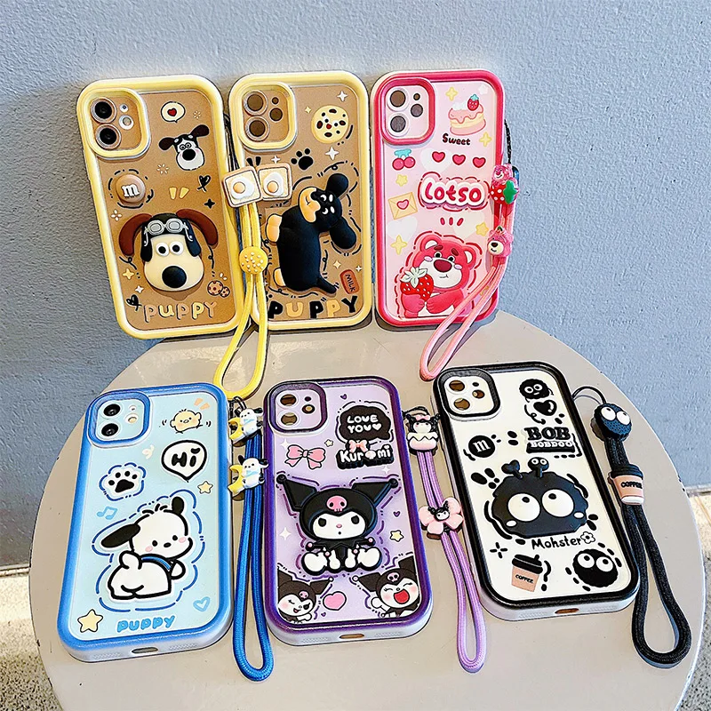 Kuromi 3D Cartoon Bear Hand Strap Case For Samsung Galaxy A36 A35 A34 A33 A32 A31 A25 A24 A23 5G A22 A21S A20S A30 Cute Cover