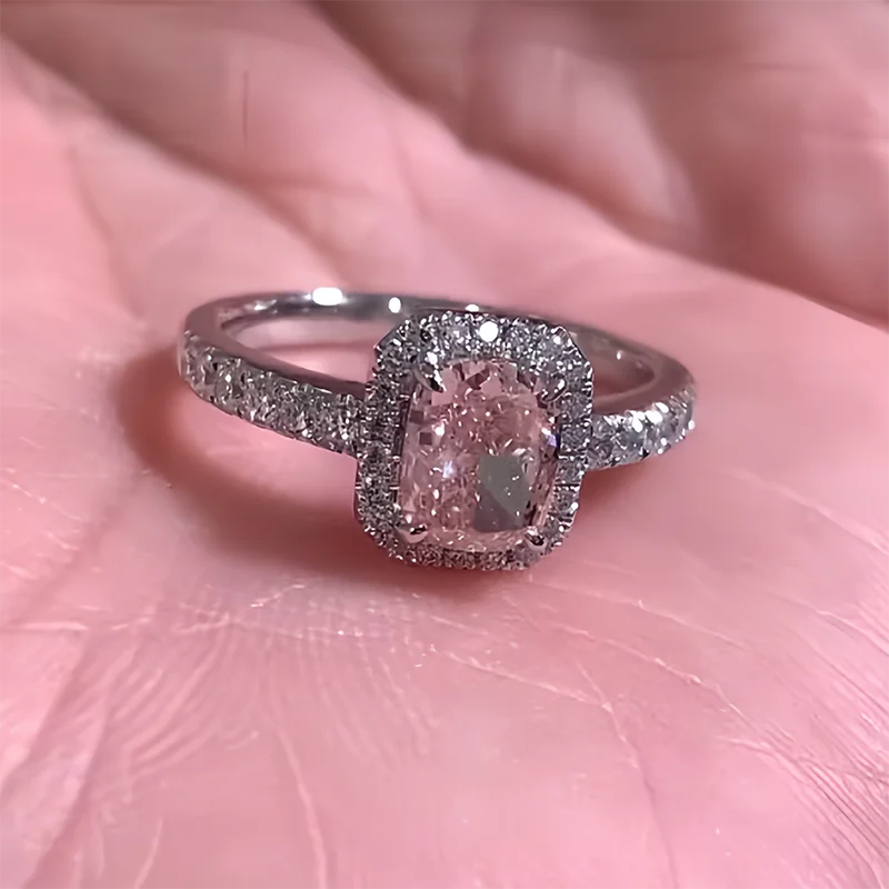 1Ct Pink Color VS-VVS Radiant Cut CVD HPHT Lab Grown Diamond Ring IGI Certified Platinum 950 Pink Ring Gift For Her