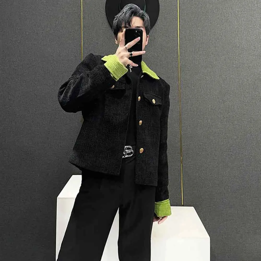 Mens Spring Color Blocking Patchwork Short Jacket Streetwear Fashion Nightclub Stage Performance Youth Top Men'S Clothing 2026