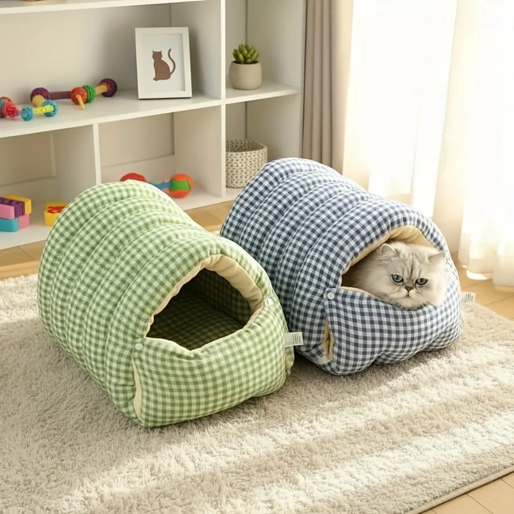 

4-Season Cat & Small Dog House Bed - Detachable Washable Enclosed Pet Cave with Plush Fleece Lining (Ultra Warm Winter Design +