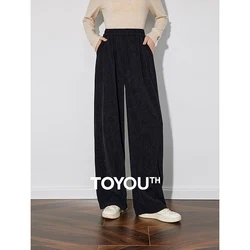 TOYOUTH Women Casual Pants 2024 Autumn and Winter New European Velvet Straight Wide Leg Lazy Style Long Pants