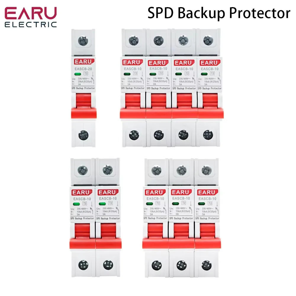 EARU AC SPD Backup Protector T2 Lightning Surge Protective Device Arrester Protector 230/400V 10kA 20kA Din Rail Current Breaker
