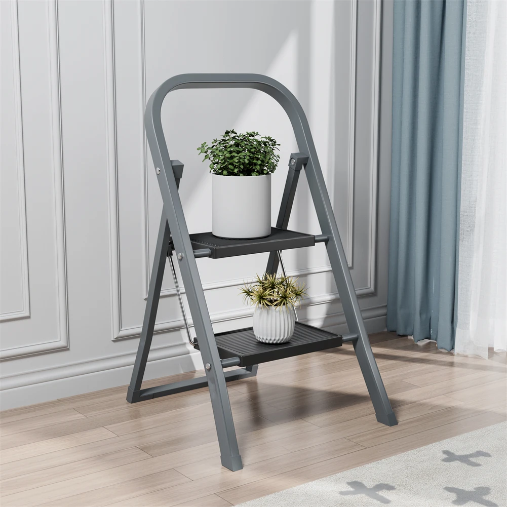 US 2 Step Ladder Folding Step Stool With Wide Anti-Skid Pedal And Rubber Feet 330Lbs Capacity Steel Frame Sturdy Ladder For Home