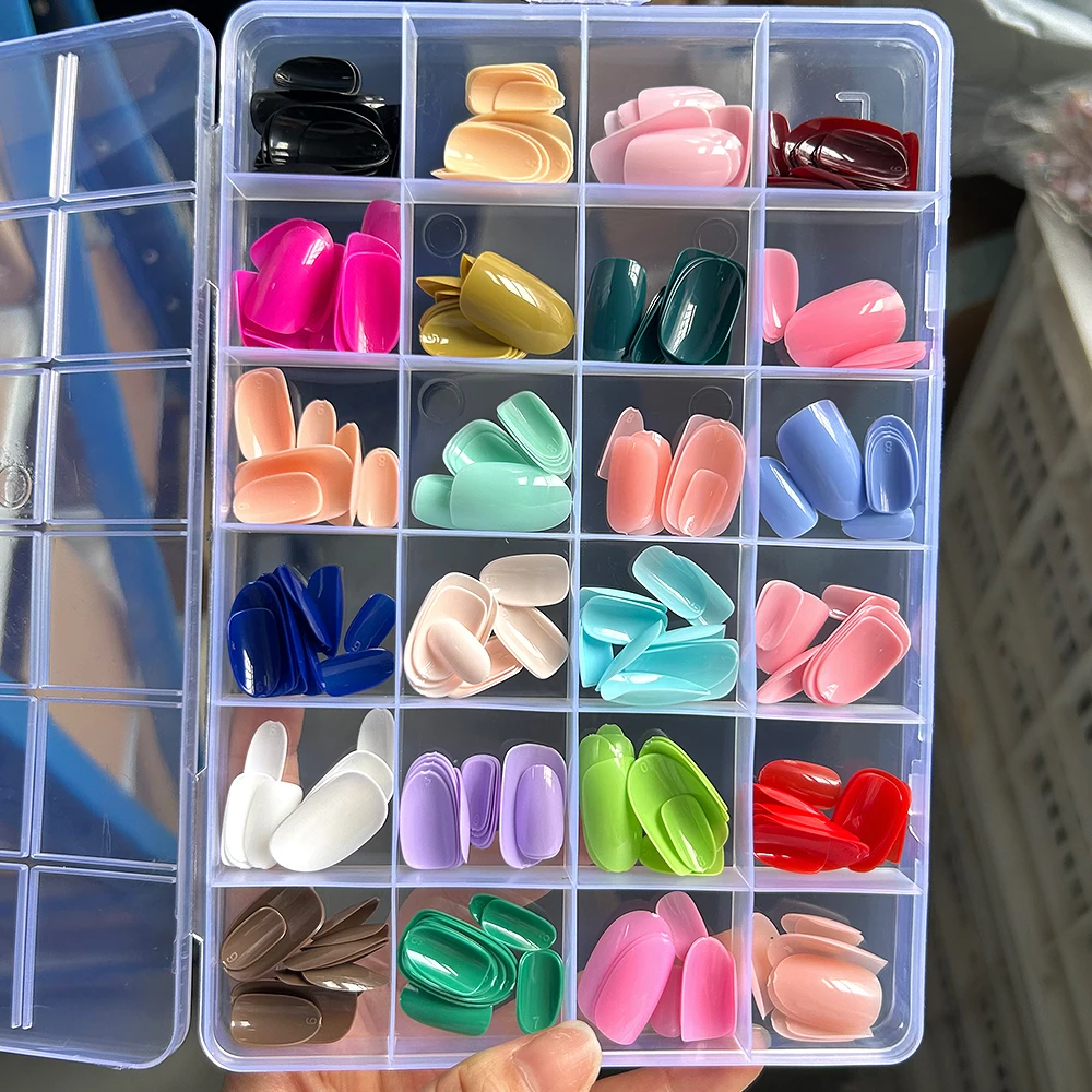 24colors Short Almonds Macarons Fake Nails Glossy Low Saturation Green Red Pink Artificial Nails Full Cover Summer False Nails