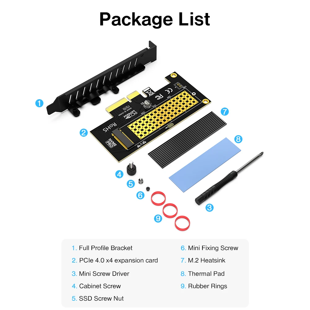 Adattatore da JEYI PCIe a NVMe con dispositivo di raffreddamento del dissipatore di calore SSD in alluminio, 64Gbps M.2 ssd Gen4 PCIe 4.0 X4 X8 X16 scheda di espansione per Desktop