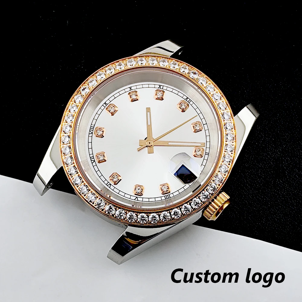 NH35 case 36/39mm stainless steel case diamond customized logo case suitable for NH35 movement watch accessories