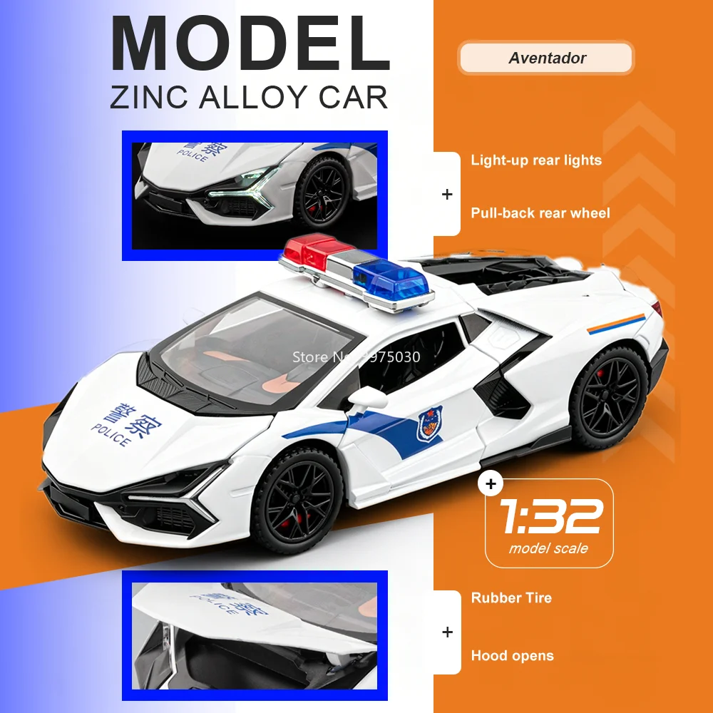 

Миниатюрная модель автомобиля Lamborghini Aventador 1:32, литая под давлением, со звуком и светом, открывающиеся двери, откатывающийся механизм, подарок на день рождения для ребенка