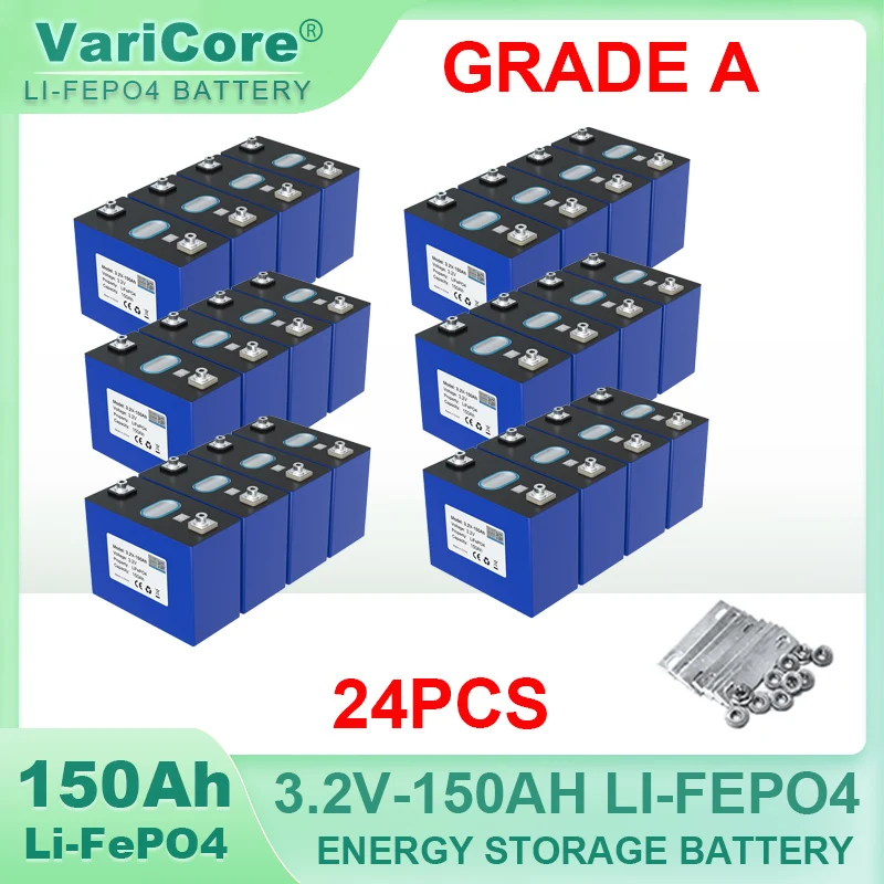 24pcs 3.2V 150Ah LiFePO4 battery phosphate Cell DIY 4s 12v 24V Motorcycle Electric Car travel Solar Golf car Batteries Duty-free