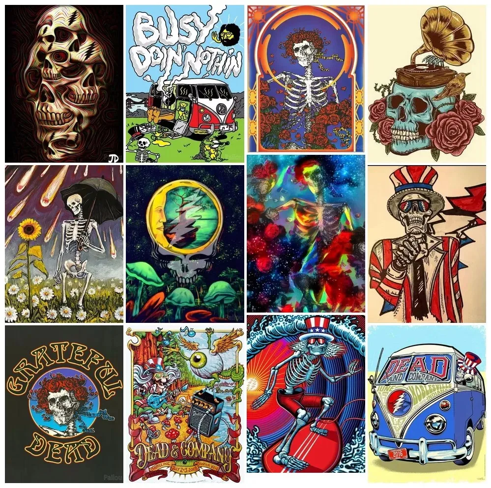 Grateful Dead Skull 5D DIY Full Diamond Painting Embroidery Rose Rock Band Art Cross Stitch Mosaic Rhinestones Hobby Home Decor