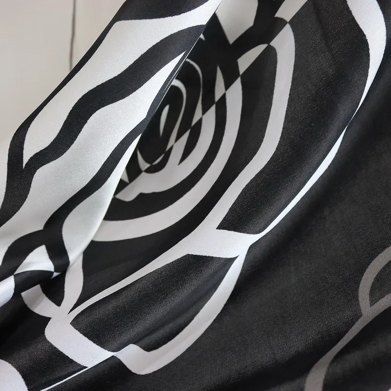 Luxury 110cm Square Real Silk Scarf Women 100% Mulberry Silk Hand Rolled Edge Floral Print Large Shawl Bandana Office Business