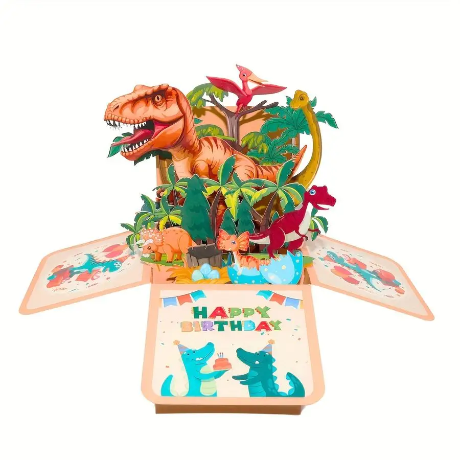 1/5/10/20/50/100pcs Dinosaur Hapyy Birthday Pop-Up Box Card, Writing Area on the Reverse Side, Greeting Card for Birthday Love M