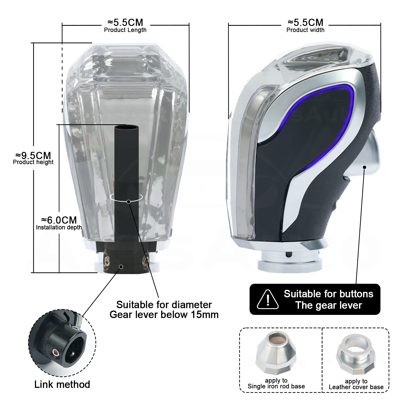 Car Interior Upgrade Crystal Gear Shift Knob For Chevrolet/Buick/Infiniti With Front Button Rechargeable LED Automatic Shifter
