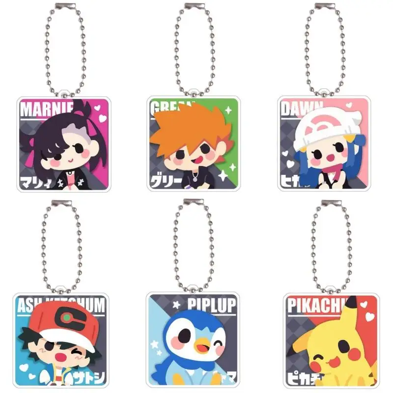 Pokemon Ash Ketchum Keychains Marnie Brock Piplup Dawn Kieran Serena Diy Acrylic Action Toy Figure Anime Game Collection Pendant