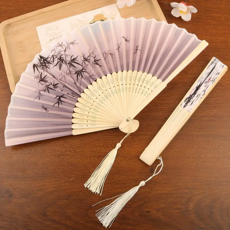 Colorful Butterfly Floral Folding Fan Chinese Style Hand Held Fan With Tassel For Wedding Dance Summer Cooling Home Decor