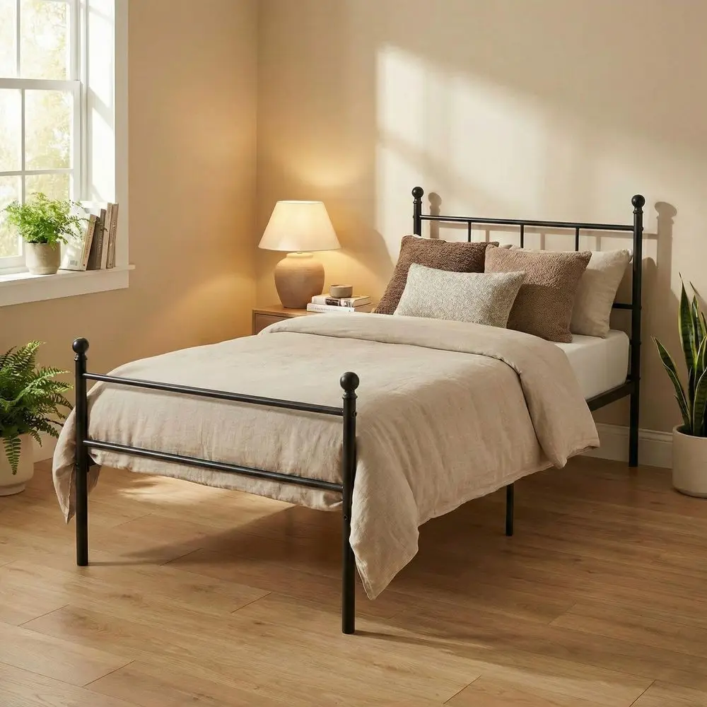 Cama Twin Armazn, Cama de Metal de Fácil Montaje con Cabecera y Pie, sin Funda de Colchón, Marco Reforzado de Alta Resistencia LOVISA Negro