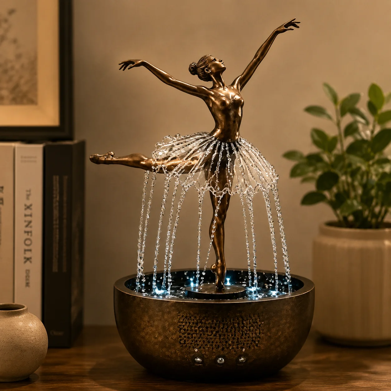 1pc Ballerina Water Fountain Elegant Resin Dancing Girl Indoor Waterfall Decor for Office Desk Living Room Home Ornament