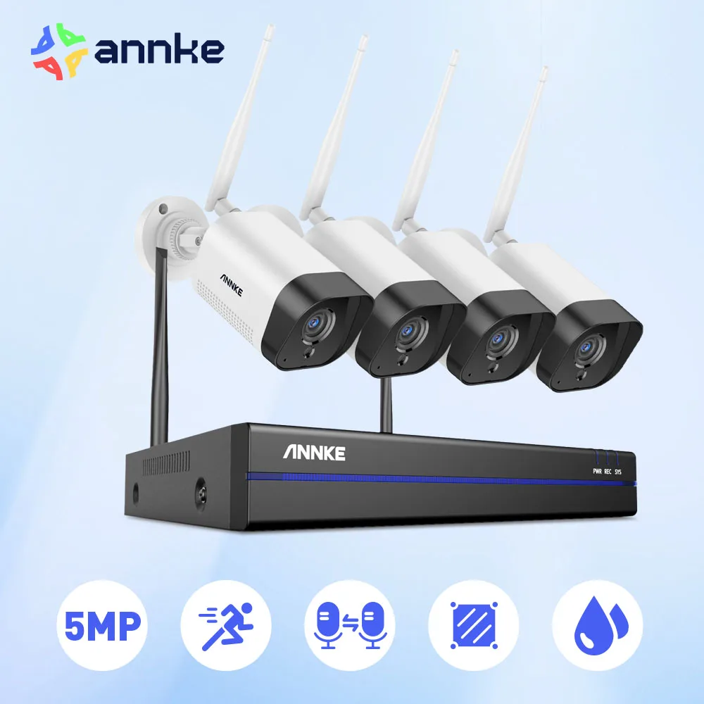 ANNKE 5MP WiFi CCTV System 10CH NVR Security Camera System Two Way Audio Outdoor Wireless IP Cameras Video Surveillance Kit