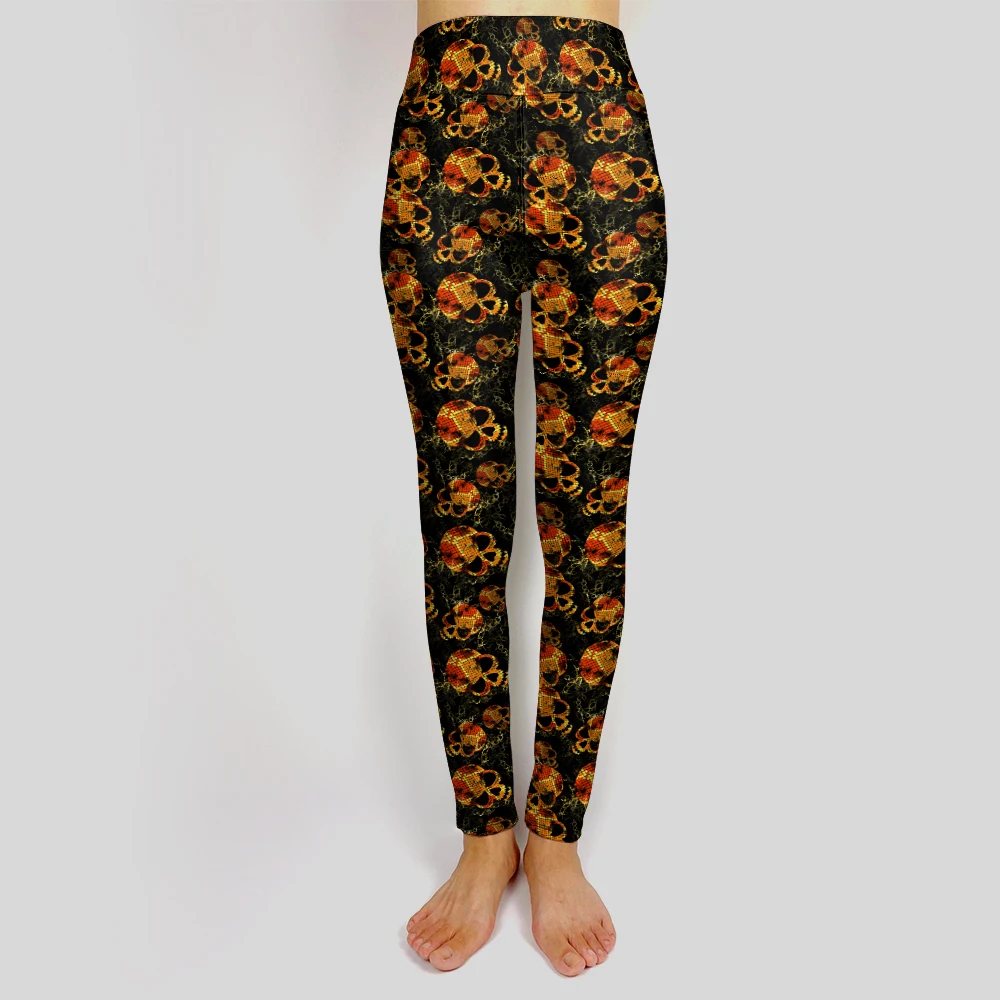 LETSFIND-mallas de cintura alta con bolsillos interiores para mujer, pantalones ajustados con estampado de calavera de alta calidad, Leggings de seda de leche