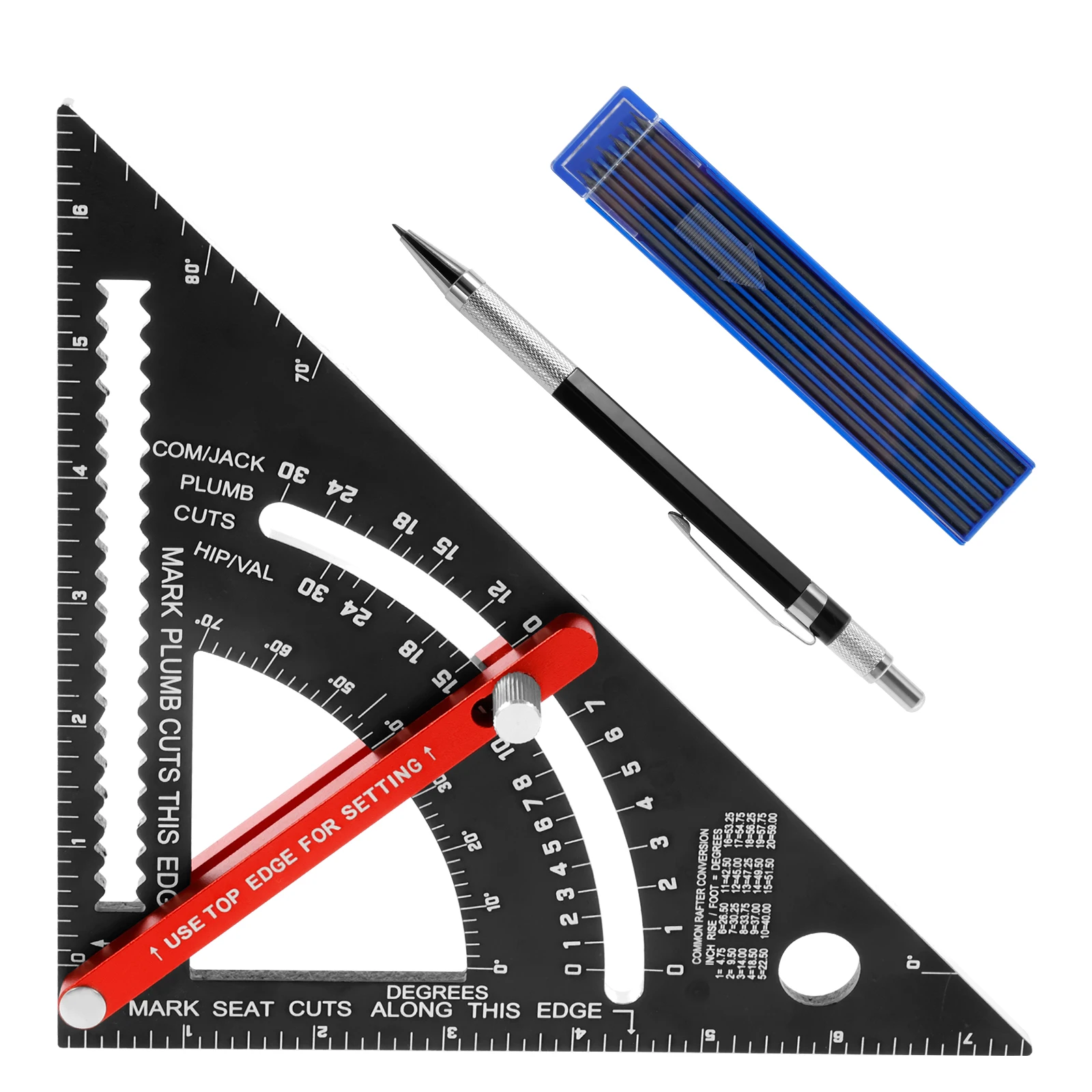 Woodworking Triangle Ruler 7 Inch Aluminum Alloy Carpenter Square Adjustable Rafter Square Protractor Combination Square Tool