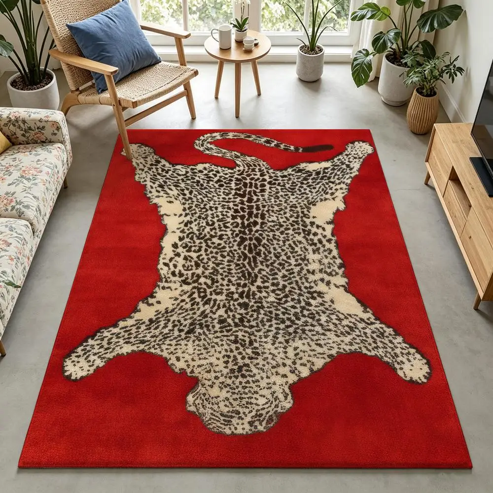 2D 1 Piece Soft, Comfortable, Easy to Maintain, Machine Washable Indoor Rug, Leopard Print Style, Suitable for Under Dining Table, Living Room, Bedroom, Entryway, Hallway, Office, Foyer Decor, Ideal for Rustic Home Interior Decoration