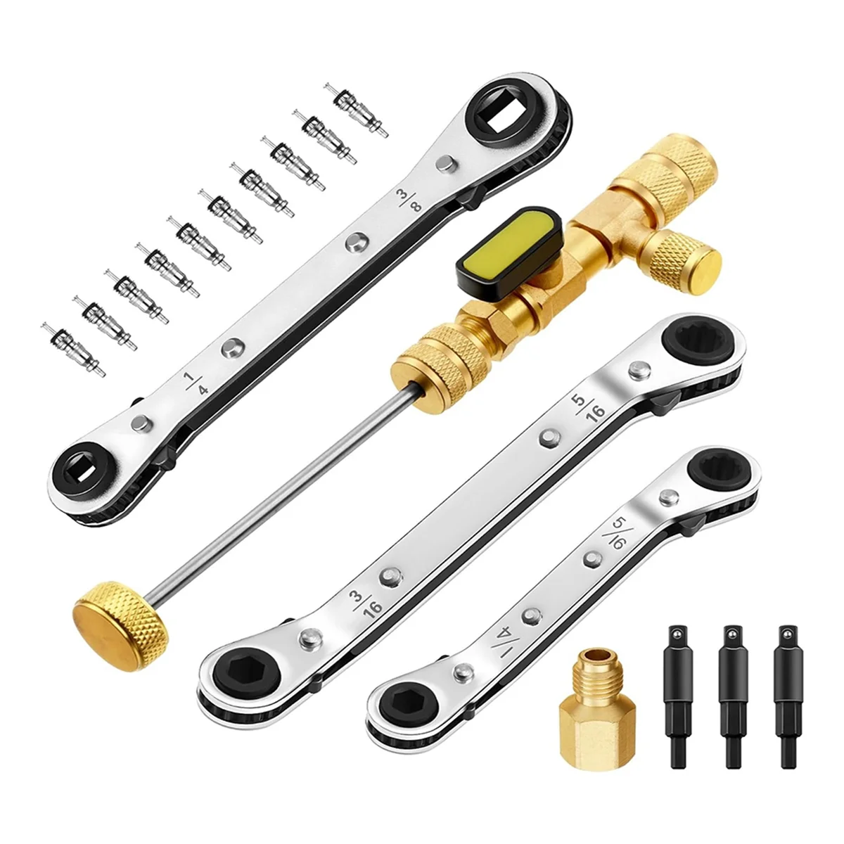 أداة تركيب مجتذب الصمام الساخن مع مجموعة مفاتيح خدمة التبريد 1/4 و5/16 مفتاح خدمة المنفذ 3/8 1/4 5/16 3/16 بوصة #5