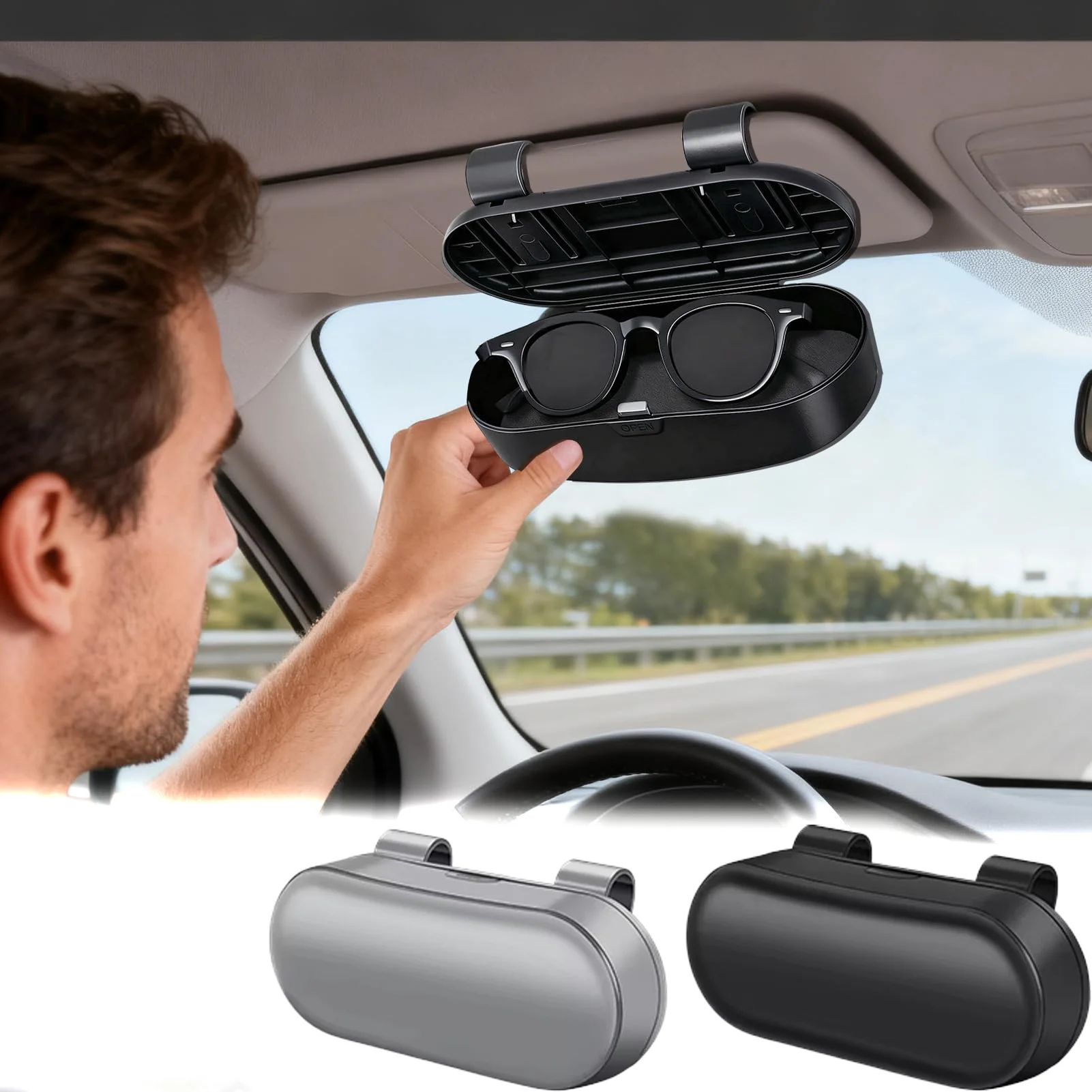 Universal Car Sun Visor Sunglasses Holder Durable ABS Anti-Scratch Eyeglasses Storage Case Shockproof Car Glasses Clip Organizer