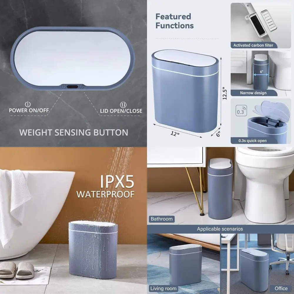 

9.5L Automatic Touchless Trash Bin, Slim 2.5 Gallon Smart Wastebasket for Home and Office, Grey