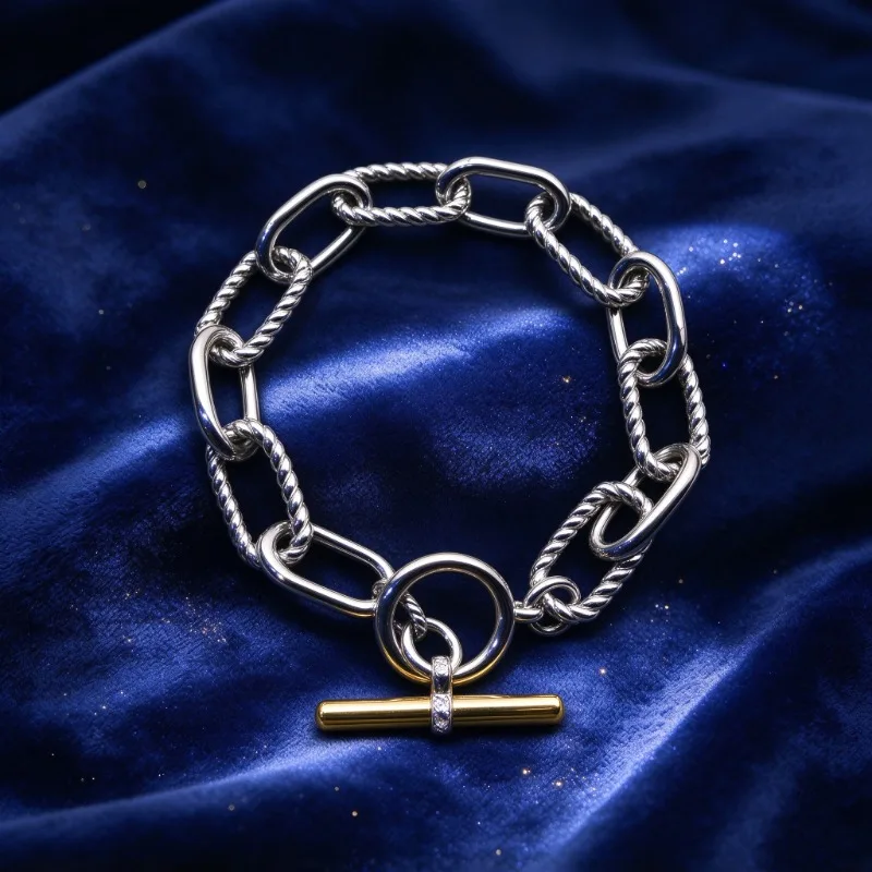Women Fashion Dual Tone Twist Rope Cable Bracelet, Gold Silver Mixed Plated Intertwined Chain Wrist Band, Adjustable Stackable Bangle Jewelry for Party, Daily Wear and Gift Giving