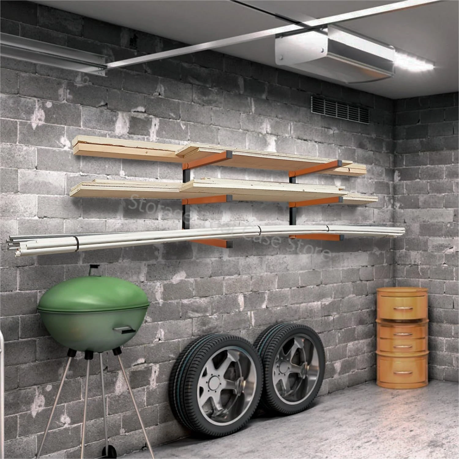 Lumber Storage Rack Wall Montado, Heavy Duty Metal Wood Organizer, Indoor e Outdoor Rack de lenha, Garagem Porão, Armário de ferramentas