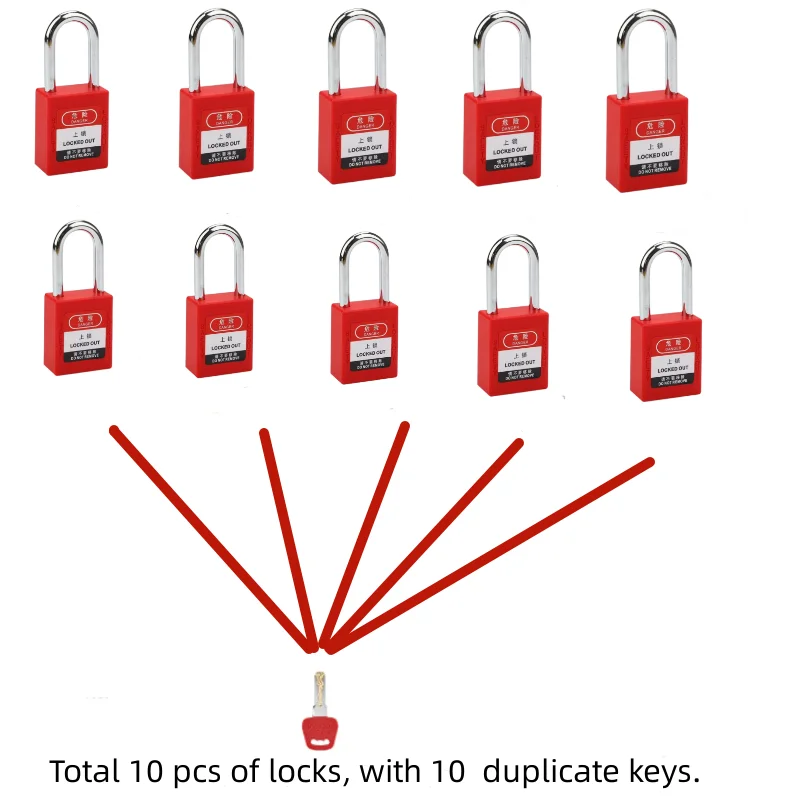 10-pieces 6*38MM Steel Shackle KD KA Dustproof Safety Padlocks with Master Key for Lockout Tagout