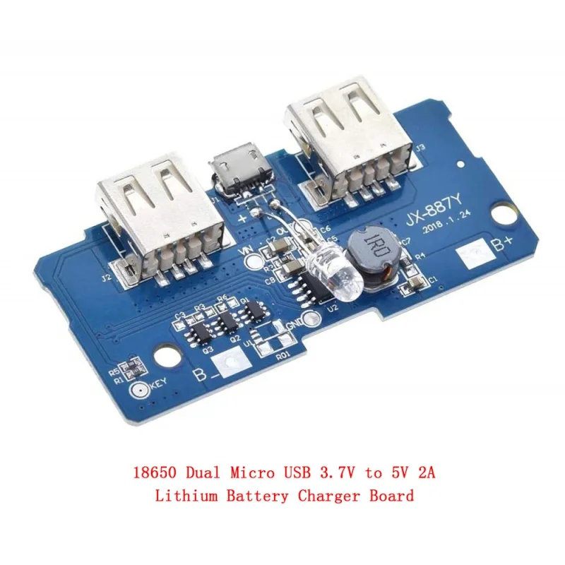 Chargeur de batterie au Lithium, double Micro USB 18650 V à 5V 2A, Module élévateur 3.7 avec Led, Diy, 18650
