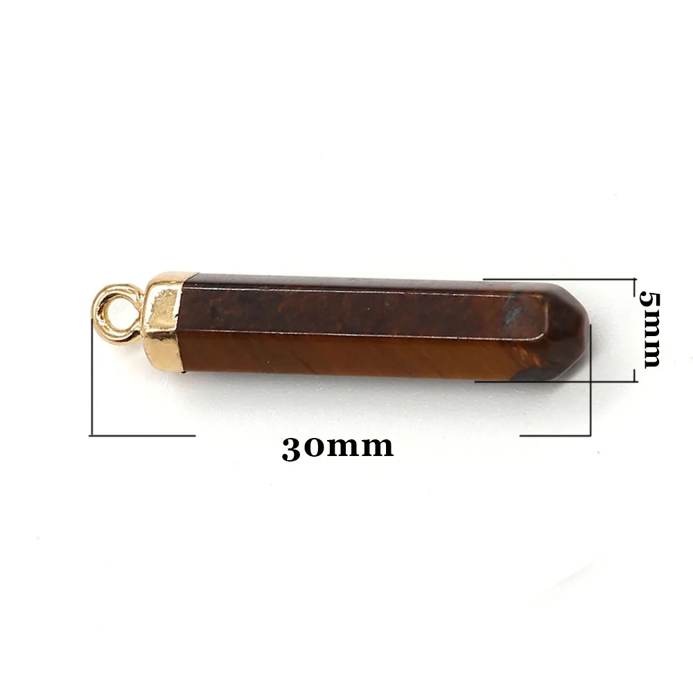 Hexagonal Column Shaped Natural Stone Amethyst Tiger Eye Stone Pink Crystal 5x30mm Diy Jewelry Making Necklace Earrings Charm