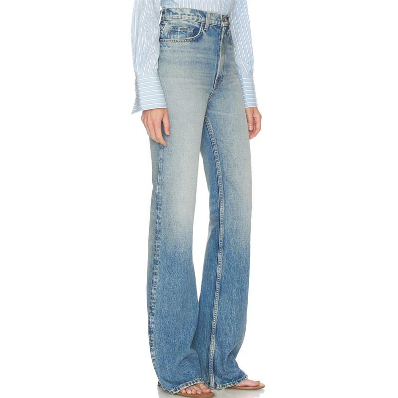Fall New Mid-Waist Pure Cotton Washed Bell Bottom Jeans High Quality Women's Fashionable Stretchy Slimming Floor-Length Pants
