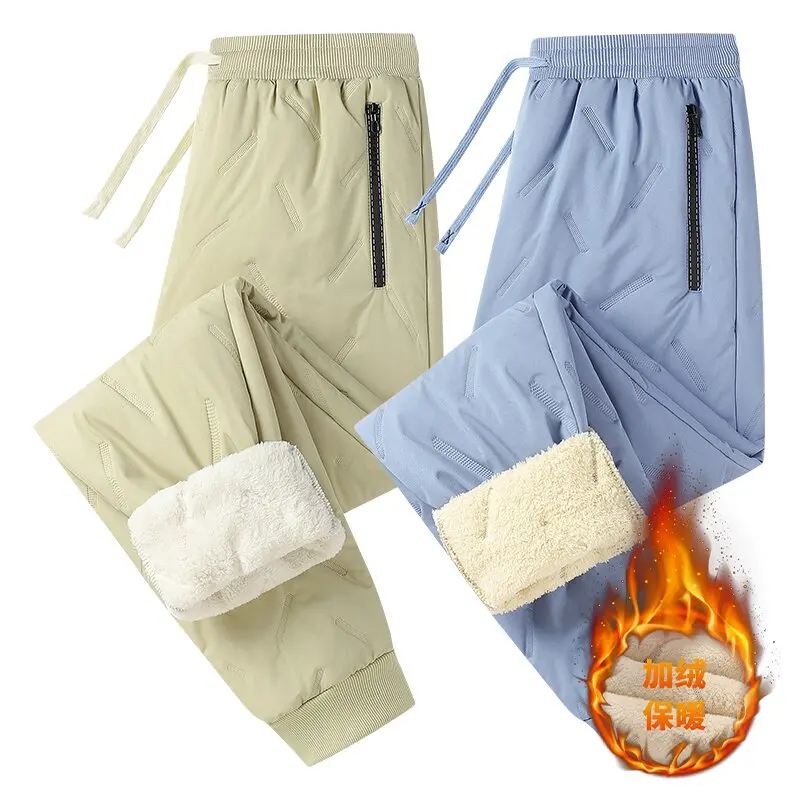 

Осень и зима, новые модные однотонные толстые теплые хлопковые брюки для мужчин, повседневные свободные спортивные ветрозащитные большие брюки M-3XL