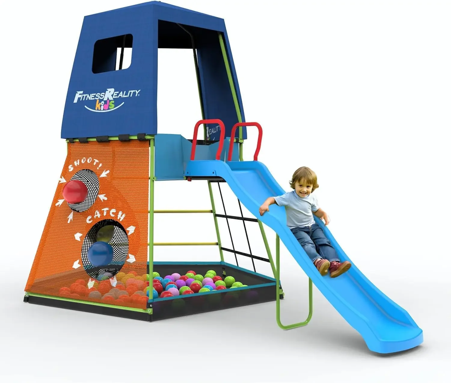 Adventure Climbing Fort with Platform, Playground Slide and Play Tent, Outdoor Jungle Gym for Backyard, Kids Ages 3-10