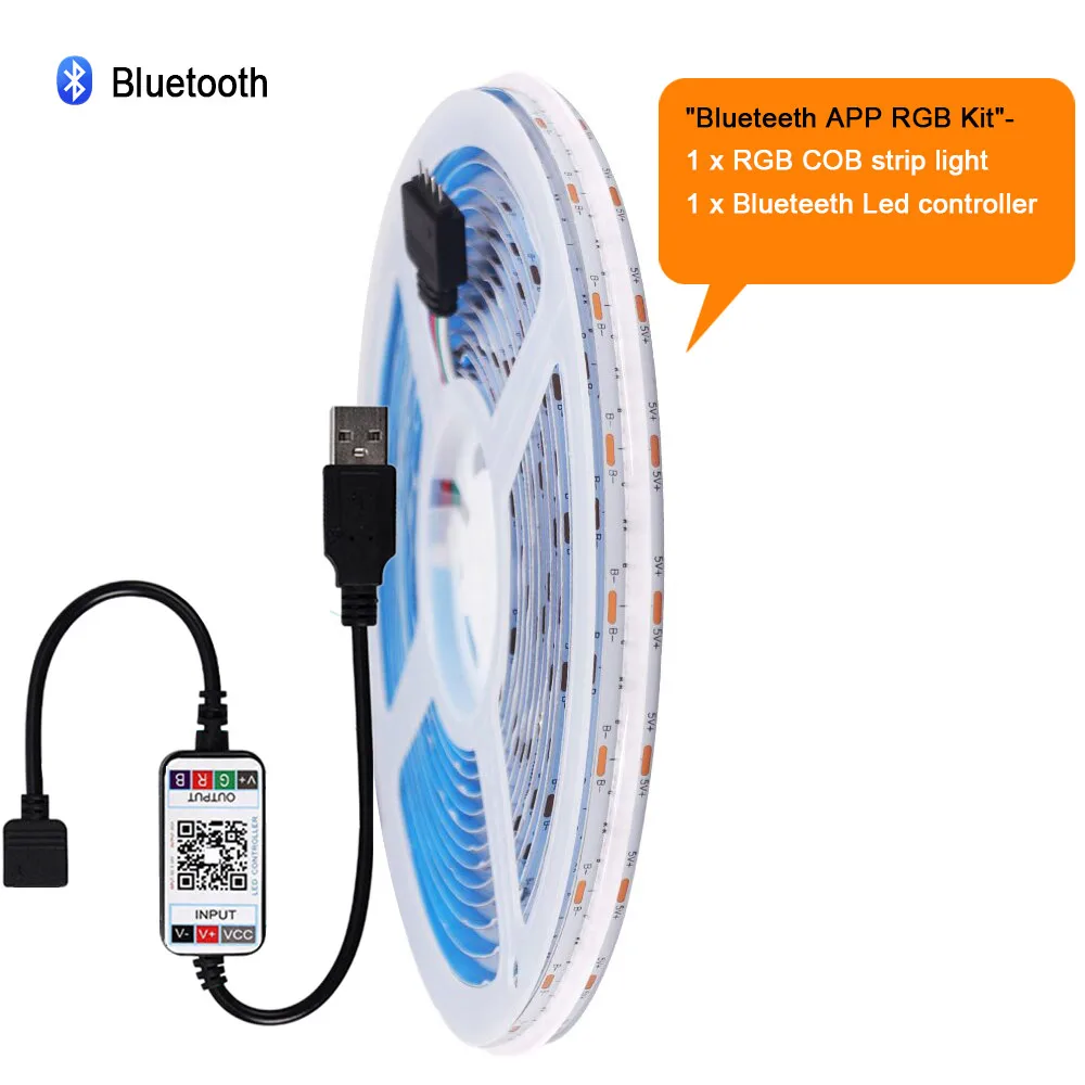 RGBCW Wifi bluetooth-kompatible rgb cob led streifen leuchte 5v 24key 44key kit fernbedienung 576led hoch dichte lineare lichter flex band 4