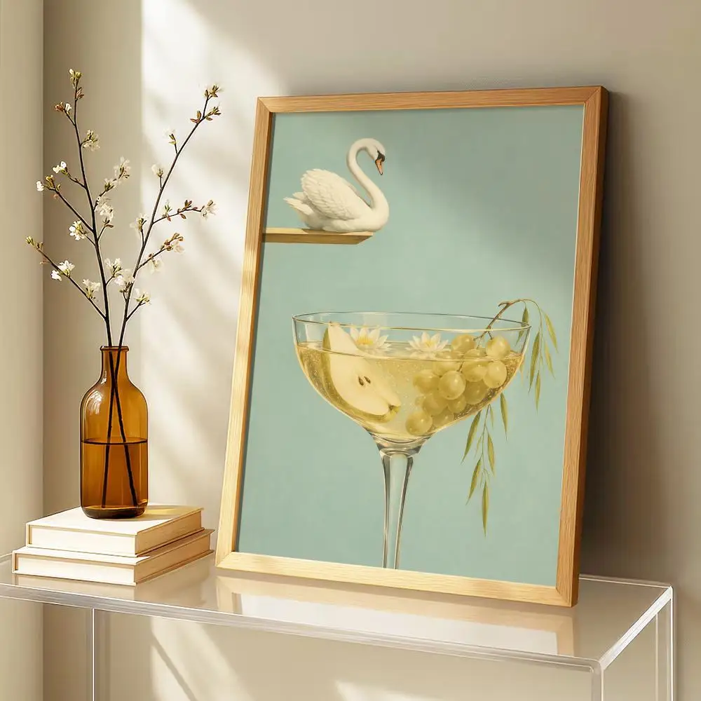 Retro Cocktail Diving Pinup Painting Calligraphy Canvas Poster Art for Bedroom Living Room Home Decor Wall Decoration Decals