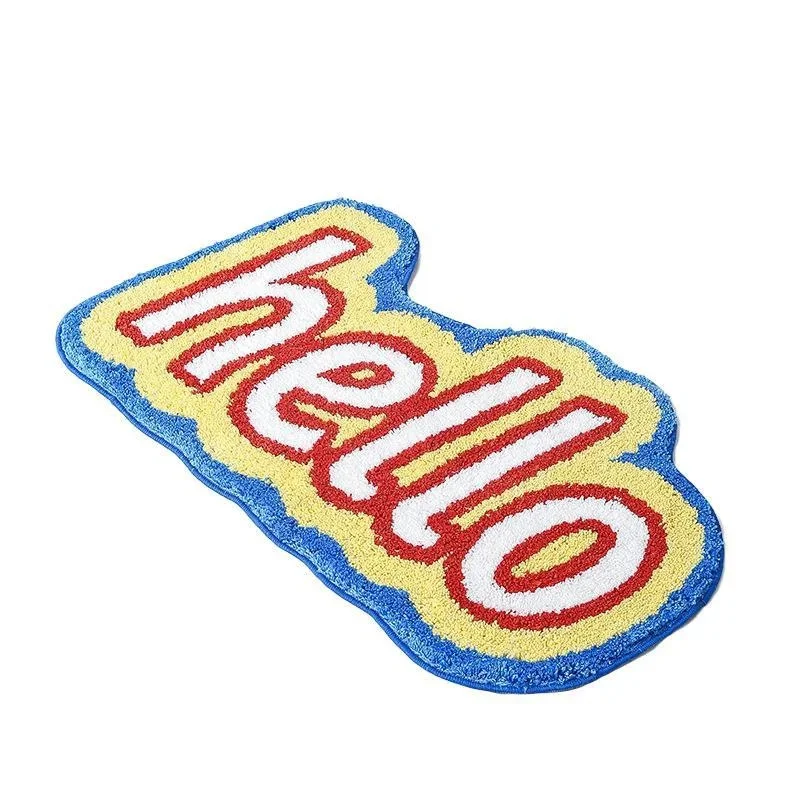 Hello Flocking Jacquard Carpet Floor Mat Bathroom Mat Non-slip Mat Door Mat Carpet Creative Decorative Carpet Trend Floor Mat