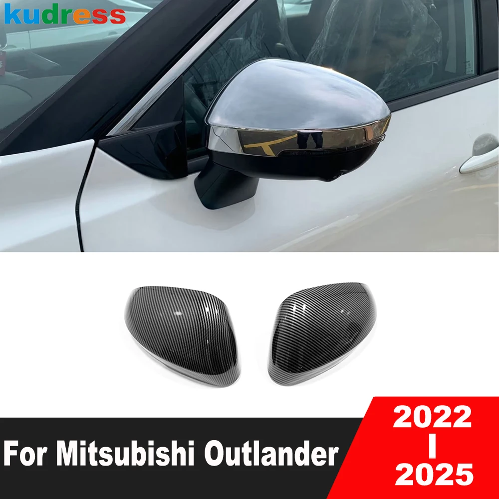 Rearview Mirror Cover Trim For Mitsubishi Outlander 2022 2023 2024 2025 Carbon Fiber Car Side Wing Mirrors Cap Frame Accessories